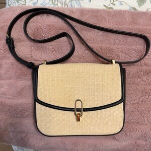 a new day Cream Woven Crossbody with Black Trim